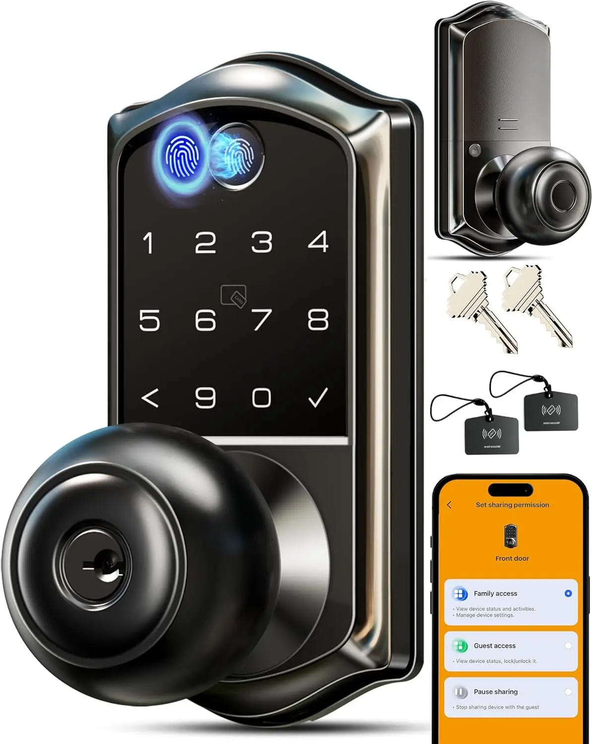 

Smart Door Lock with Fingerprint, App Control, Keyless Entry, Weatherproof Matte Black