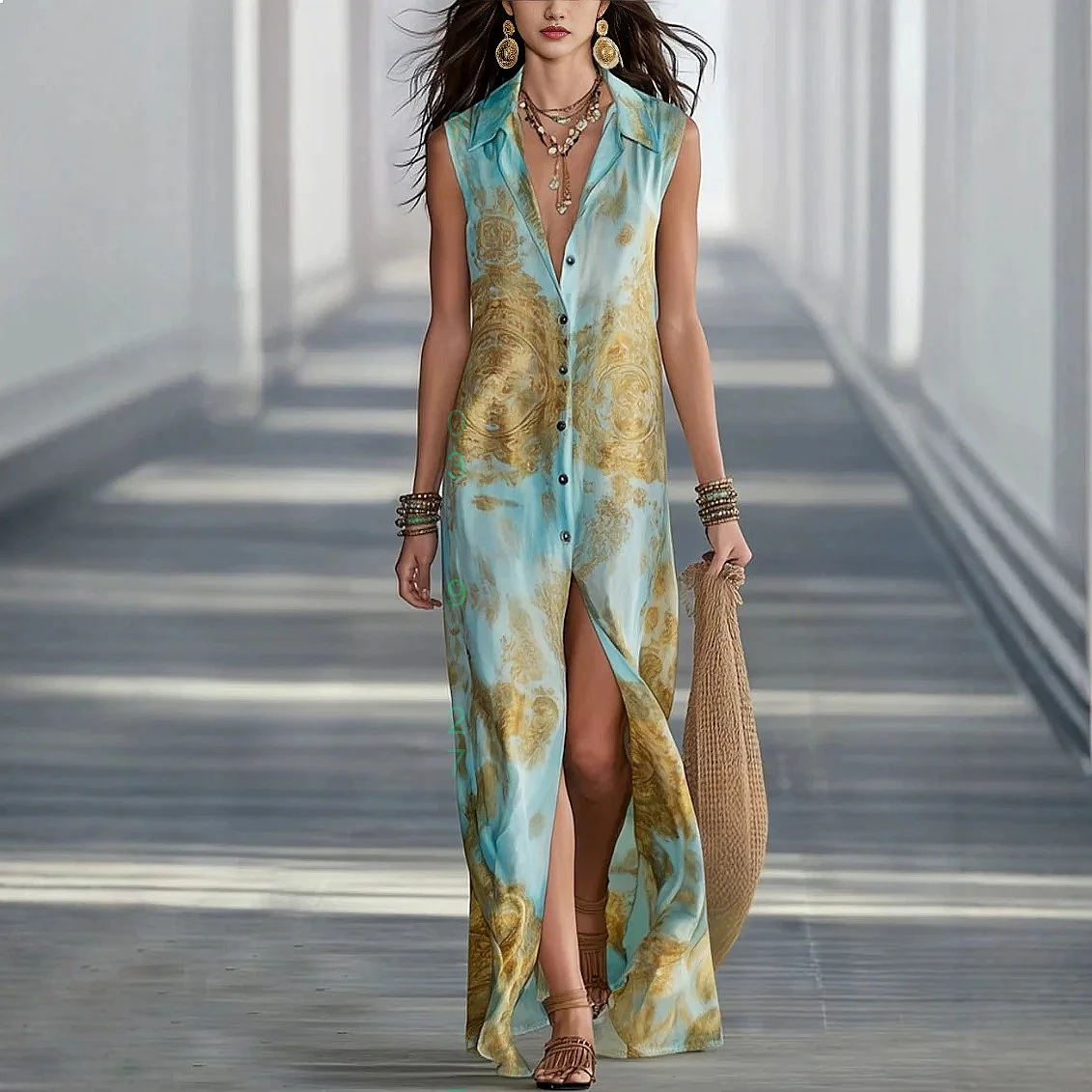 

Fashion Sleeveless Tie Dye Print Dress Dresses Spring Summer Overall Jumpsuit Playsuit