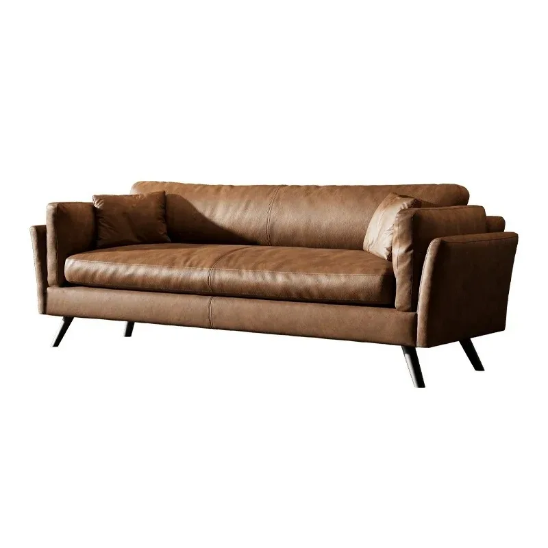G80 Italian retro first-layer cowhide sofa straight row full aniline leather multi-person medium and ancient style