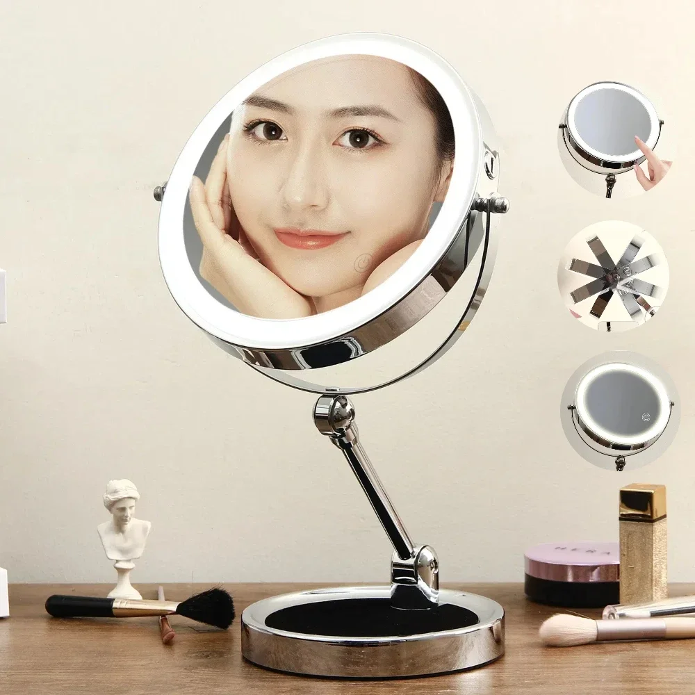 Magnifying Mirror 10X Magnification 360 Rotating Professional 8-Inch Desktop Double Sided Cosmetic Mirror with LED Light Makeup