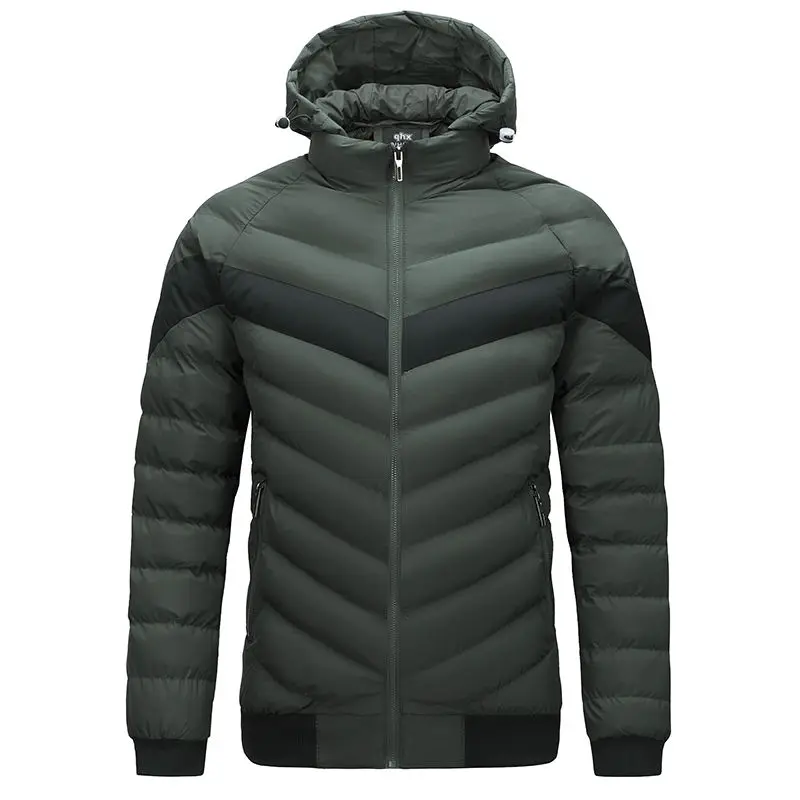 Jaqueta de algodão com capuz à prova de frio masculina, casacos quentes, zíper fino, manga comprida, outerwear grosso à prova de vento