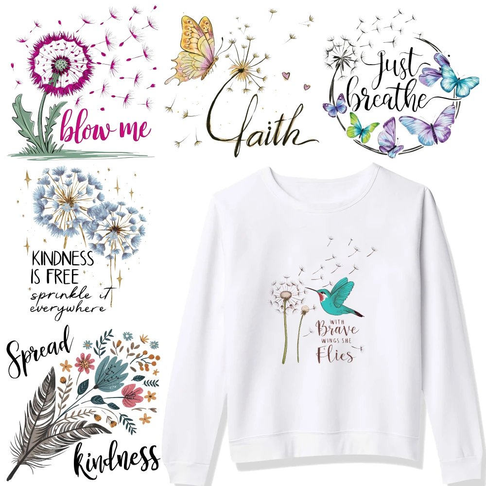 6 Pcs Dandelion Hummingbird Iron on Transfers Iron On Transfer Patches Press Washable Stickers DTF Transfers Ready iron on