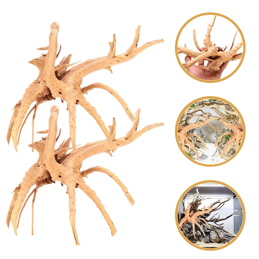 2 Pcs Dead Wood Fish Tank Sunken Decoration Animal Rhododendron Reptile Cage Lizard Supply