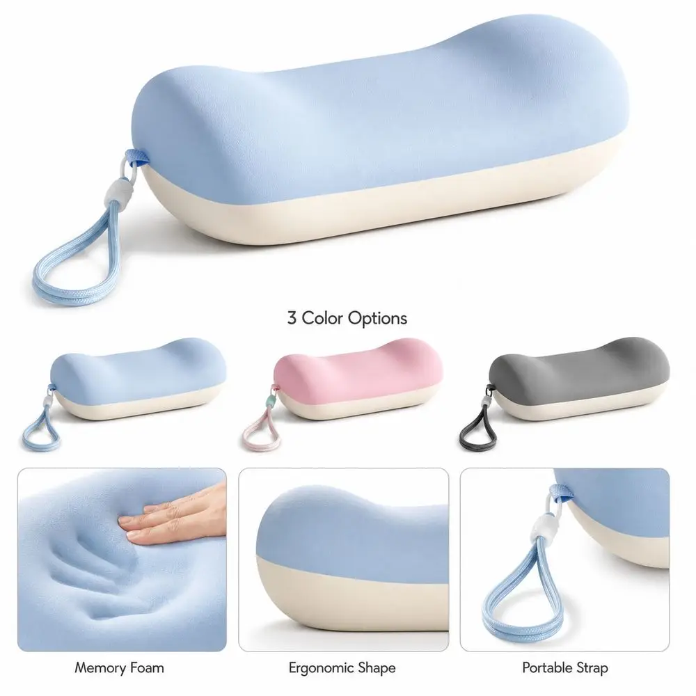 Durable Memory Foam Nap Pillow Ergonomic Breathable Fabric Neck Cushion with Carry Strap Soft Support Desk Pillow Travel Pillow