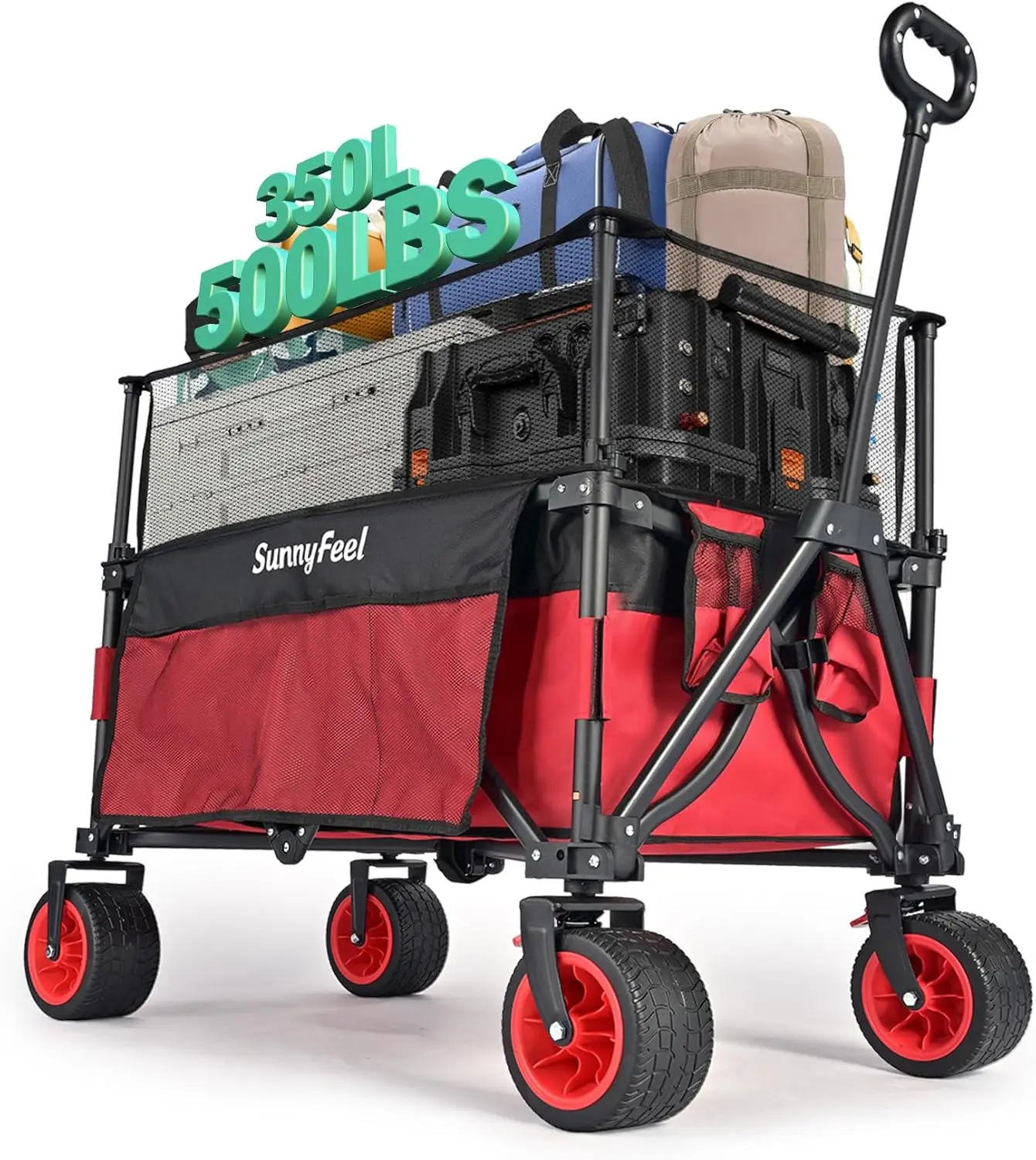 

Heavy Duty Collapsible Outdoor Utility Wagon Cart 500LB Capacity Adjustable Handlebar,Foldable Beach Wheels Stable Durable Oxfor
