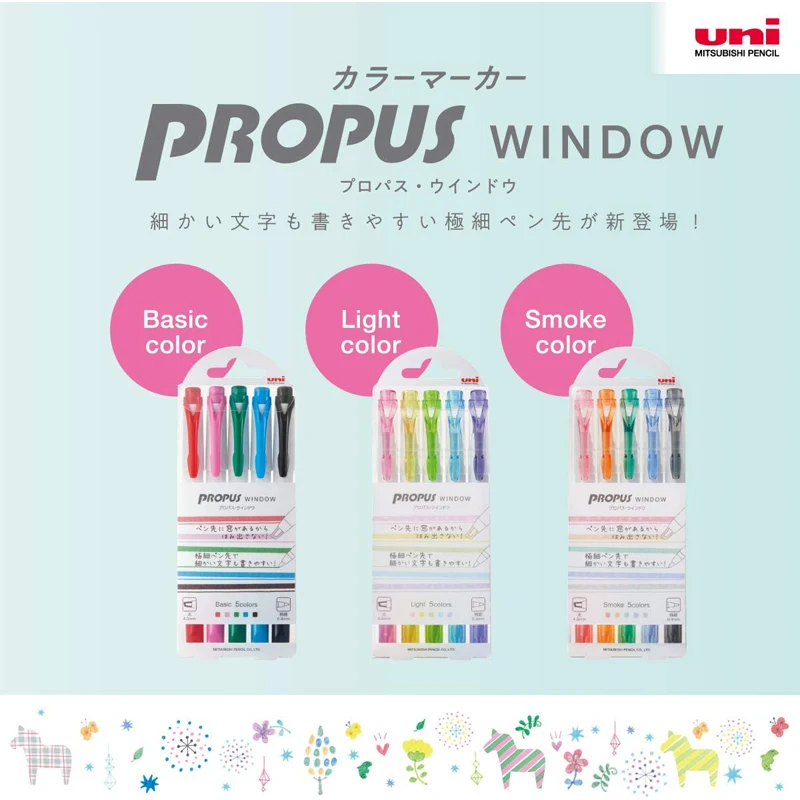 5PCS Uni Markers Pen PROPUS Window Highlighter Double-headed Plumones PUS-103 Japan Stationery Art Supplies Drawing Graffiti Pen