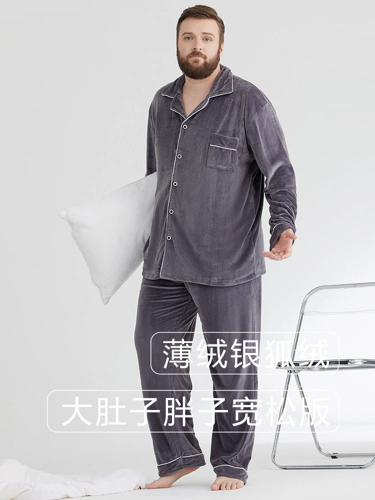 

Plus-Size Men's Pajamas, Island Velvet, Autumn and Winter, Extra-Large Size, Silver Fox Velvet, Thin Velvet, 150kg Plus-Size Loungewear