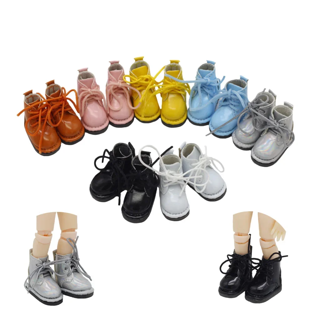 Botas con cordones para muñeca BJD, 2,5x1,1 cm, 1/12, para Ob11, GSC, Mollys, DOD YMY, cuerpo, zapatos de cuero brillante, accesorios para muñecas, juguetes en miniatura