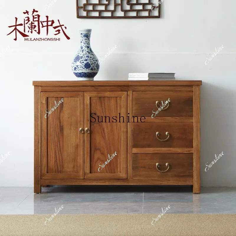 Chinese old elm dining side porch shoe cabinet all solid wood antique wabi sabi furniture customization FT