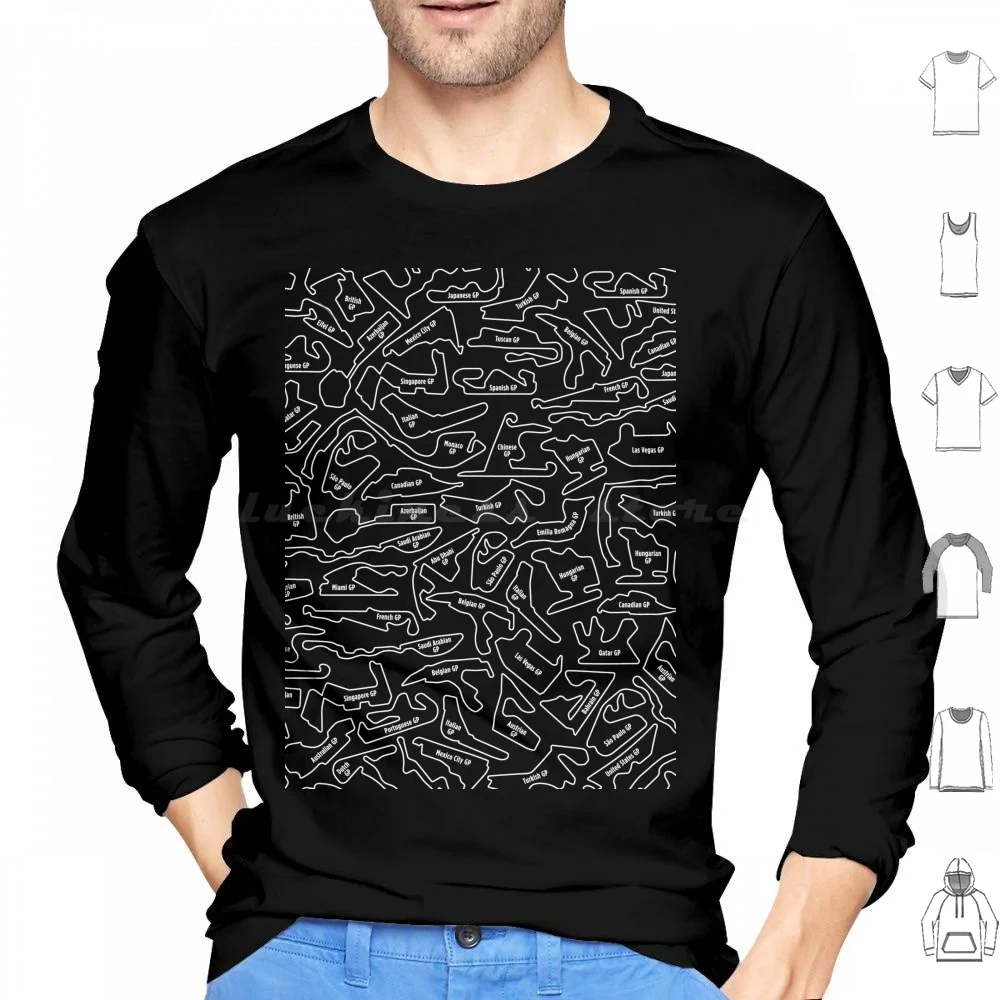 Black And White 2023-2024 Race Tracks Pattern Hoodie Cotton Long Sleeve Season Seasons Circuits Cirtcuit Grand Prix Map