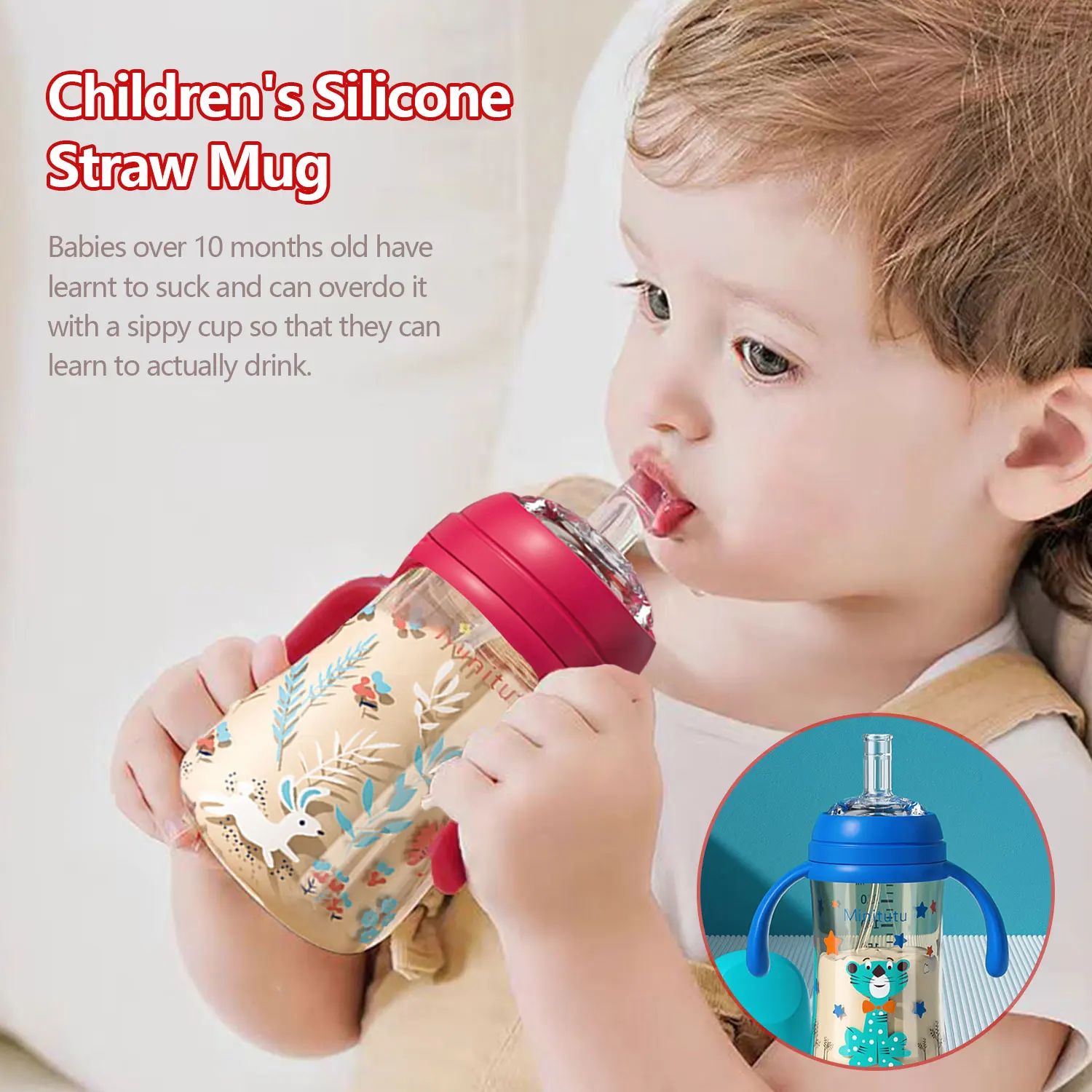 240ml baby sippy cup, PP water cup, heat-resistant, for babies over 10 months Gravity ball design No leakage when inverted