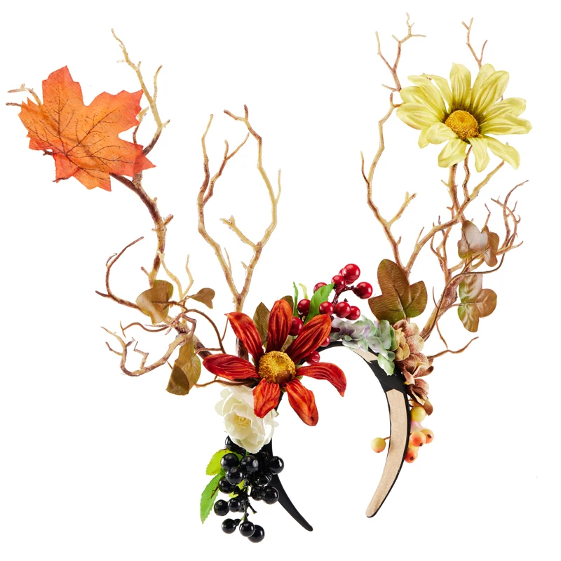 Vintage Tree Branch Headband Christmas Antler Flowers Hairband Halloween Cosplay Gothic Costumes Party Hair Accessories