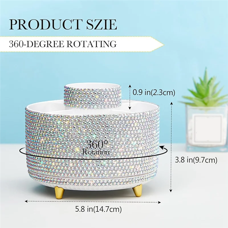 WORTHOWN-Bling Accessori da scrivania Organizzatore per donne Ragazza adolescente Bling Portapenne Porta pennelli per trucco con strass con 5 slot