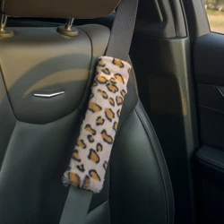 1PC plush leopard print car seat belt shoulder protector suitable for all models, suitable for winter