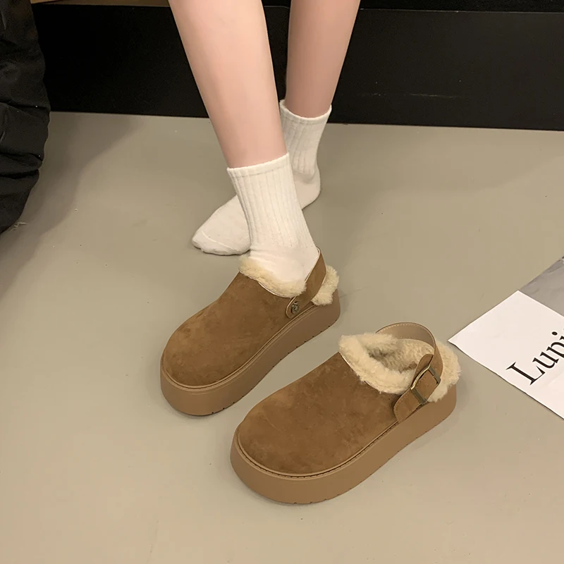 Sepatu wanita penutup jari kaki sandal rumah Platform sandal jepit bulu sandal 2025 sepatu salju mewah penutup jari kaki sepatu wanita sandal mewah