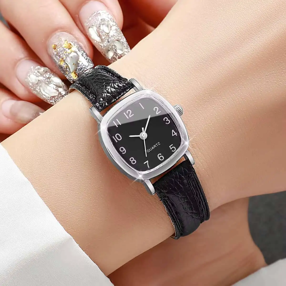 5 قطع أزياء النساء الساعات مجموعة بسيطة صغيرة الهاتفي حزام من الجلد كوارتز ساعة Reloj Mujer (بدون صندوق)