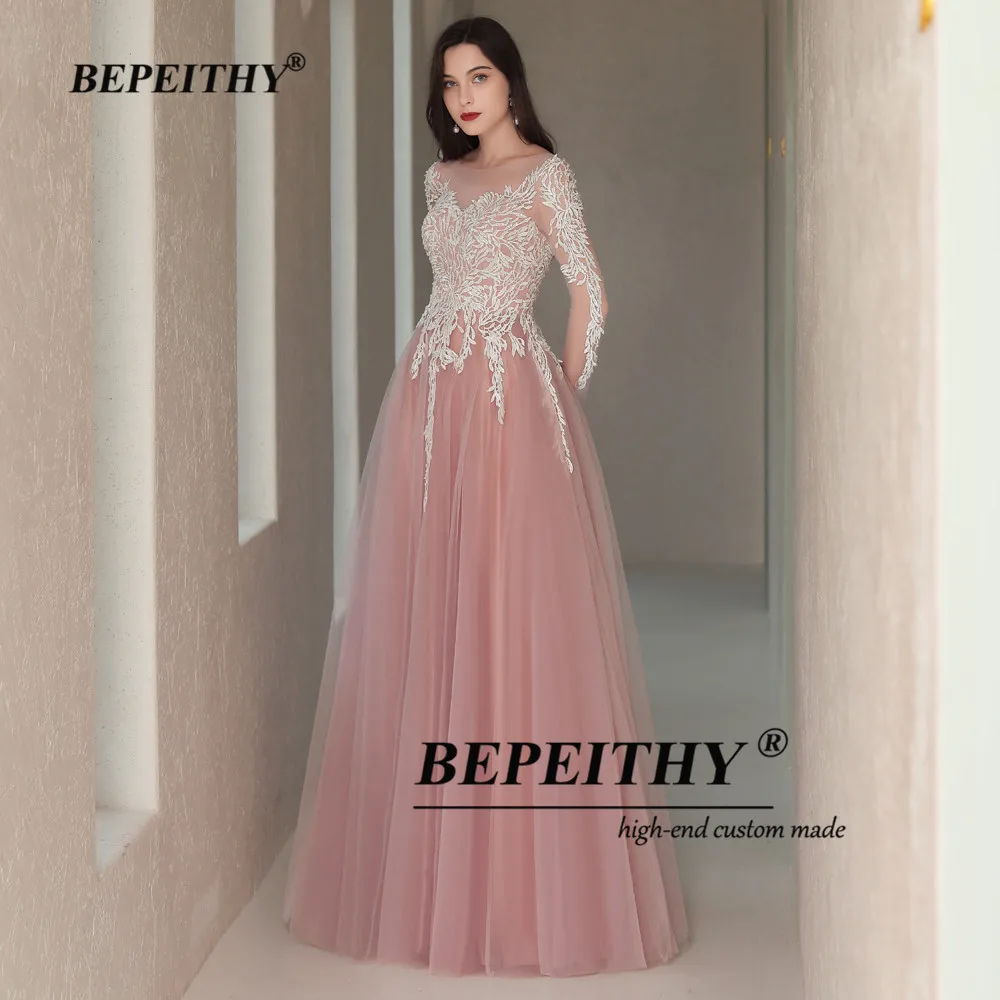 BEPEITHY vestido de noche personalizado para mujer, manga completa, rosa, dulce, Gril, Vintage, largo hasta el suelo, fiesta, boda, noche