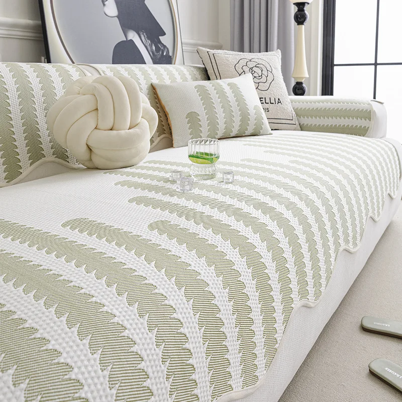 Irregular Fishbone Pattern Ice Peas Sofa Cushion Summer Cooling Comfortable Sofa Protective Cover Soft Non-Slip Home Decoration