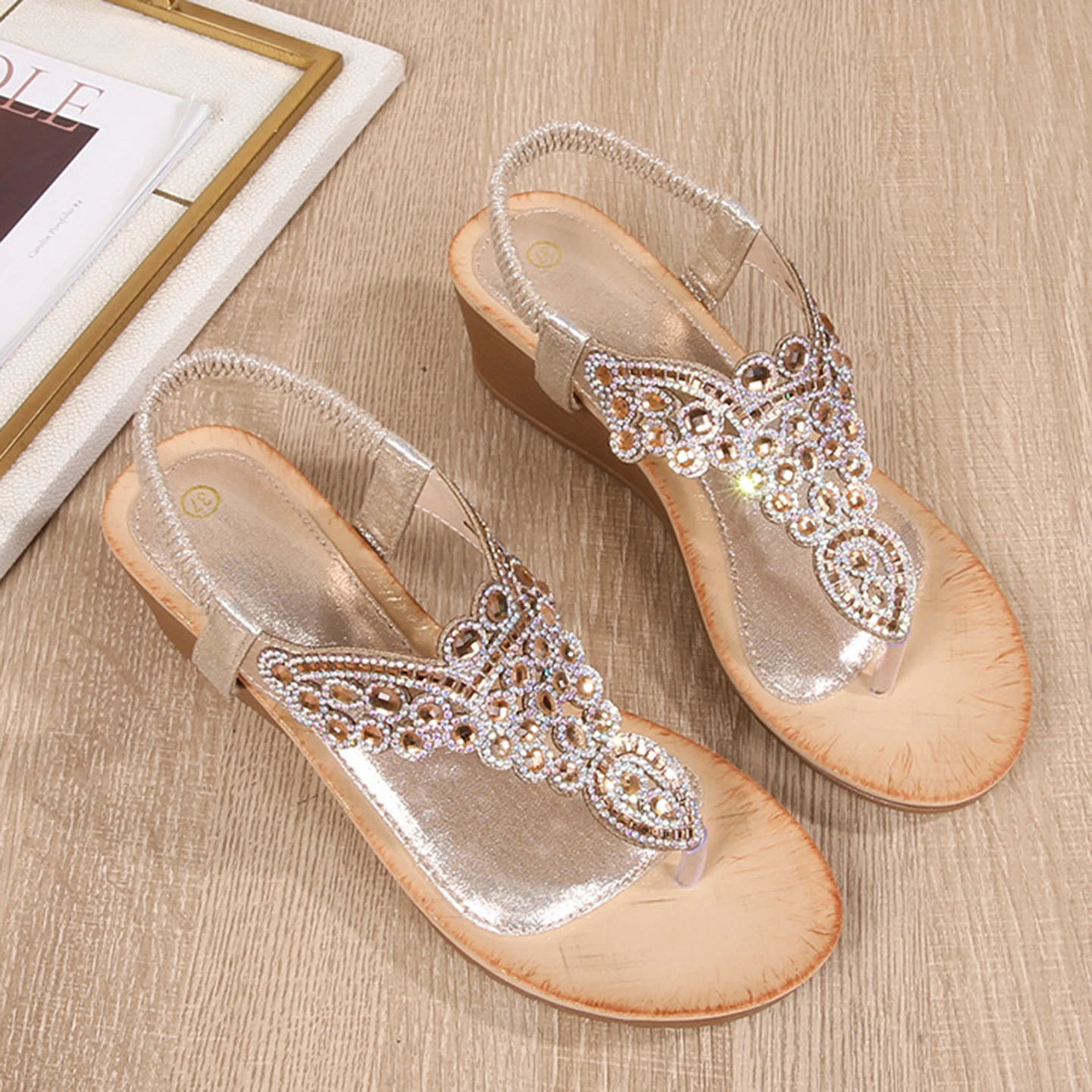 Fashion Summer Women Wedge Gladiator Sandals Comfortable Roman Shoes Women Bohemia Crystal Vacation Casual Beach Sandals 35-41