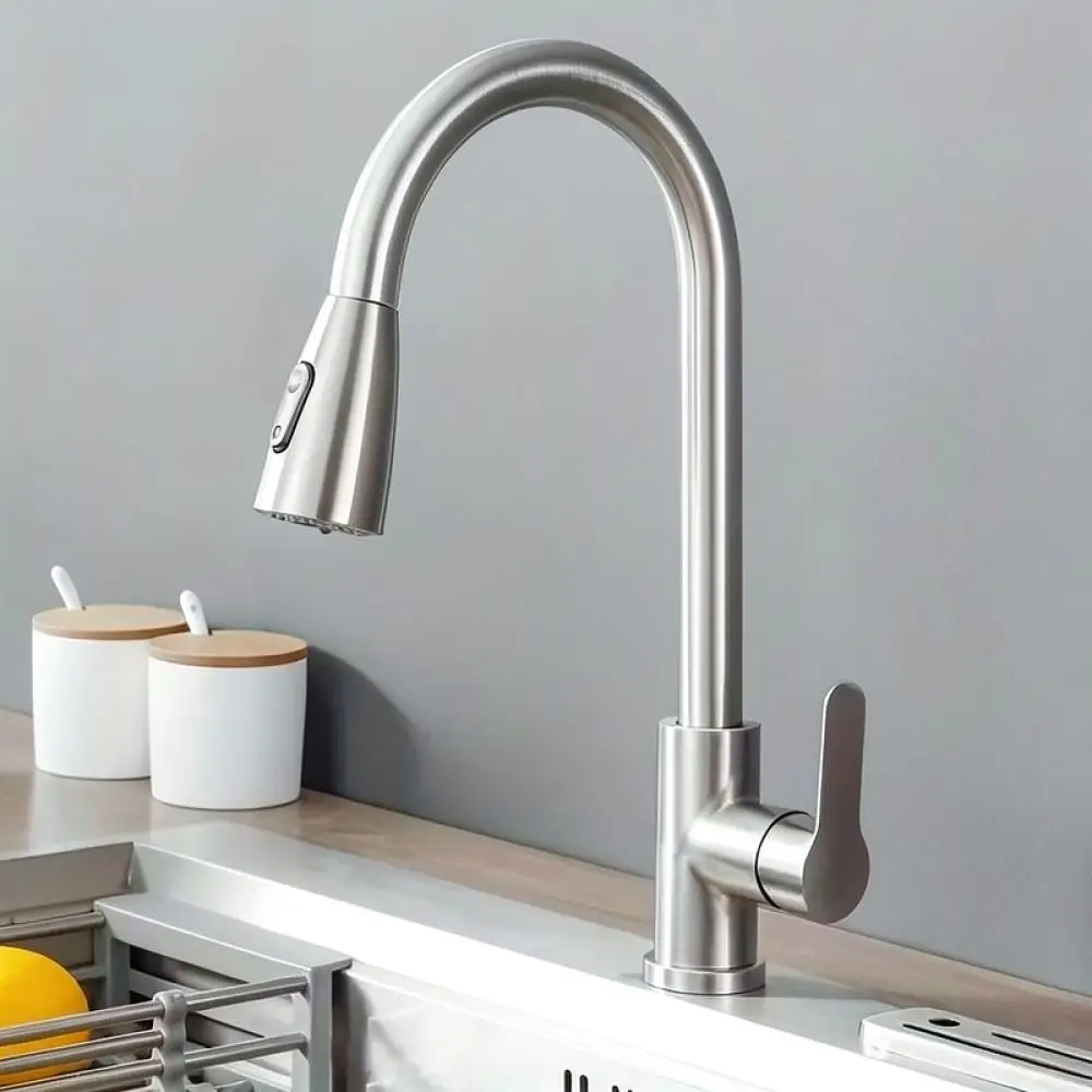 Stainless Steel Kitchen Faucet Pull Down Sprayer Sink Mixer Tap Modern Flexible Swivel Spout Cold Hot Water Basin Faucet