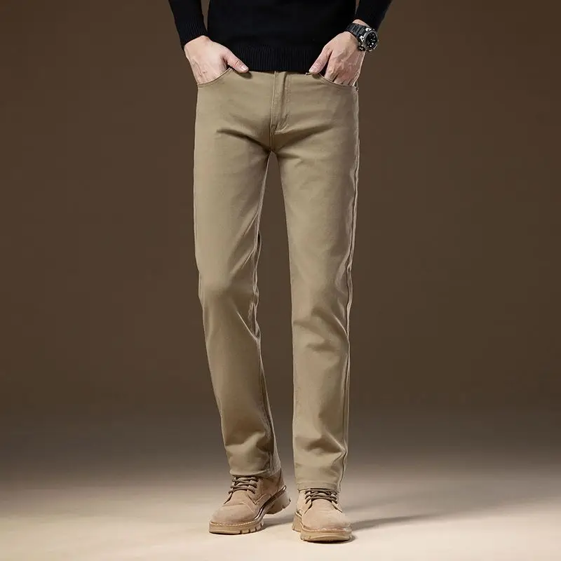 

Осень-зима, плотные мужские брюки, деловые повседневные брюки, саржевая мягкая корейская мужская одежда, классические эластичные прямые узкие брюки