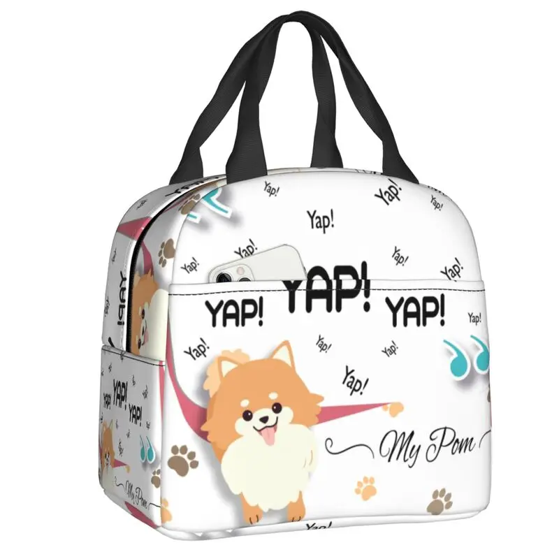 Pomeranian Quotes YAP YAP Barking Insulated Lunch Bag for Resuable Cartoon Spitz Dog Thermal Cooler Lunch Box Office Work School