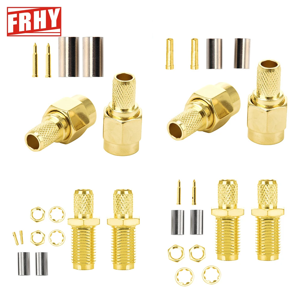 10PCS SMA Male/Female/RP SMA Connectors - Crimp Type for RG58/LMR195/RG142/RG400 Cables