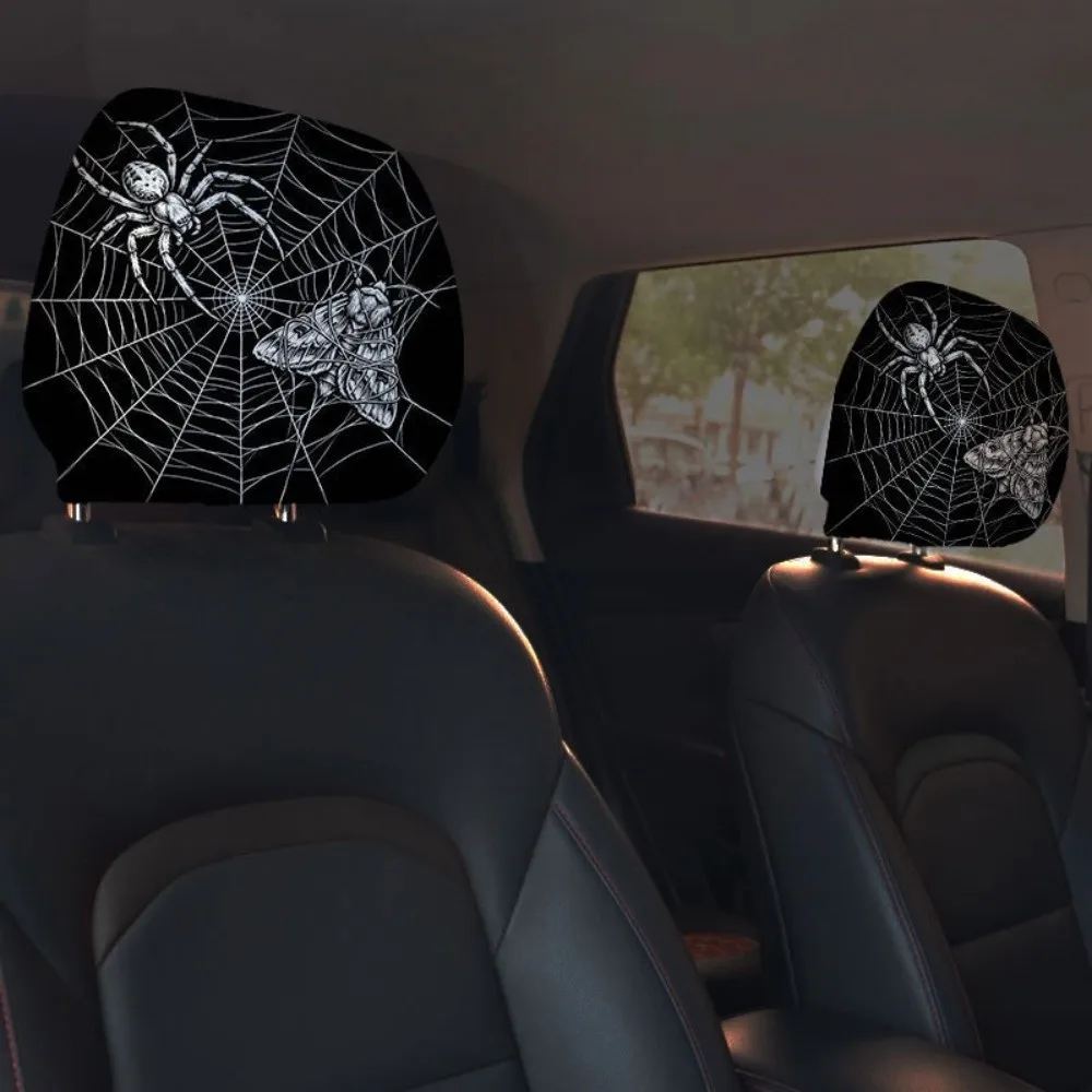 2PCS Spider Web Spider Car Headrest Covers Exaggerated Cool Decorations Car Pillowcase Stain-Proof Oil-Proof Washable