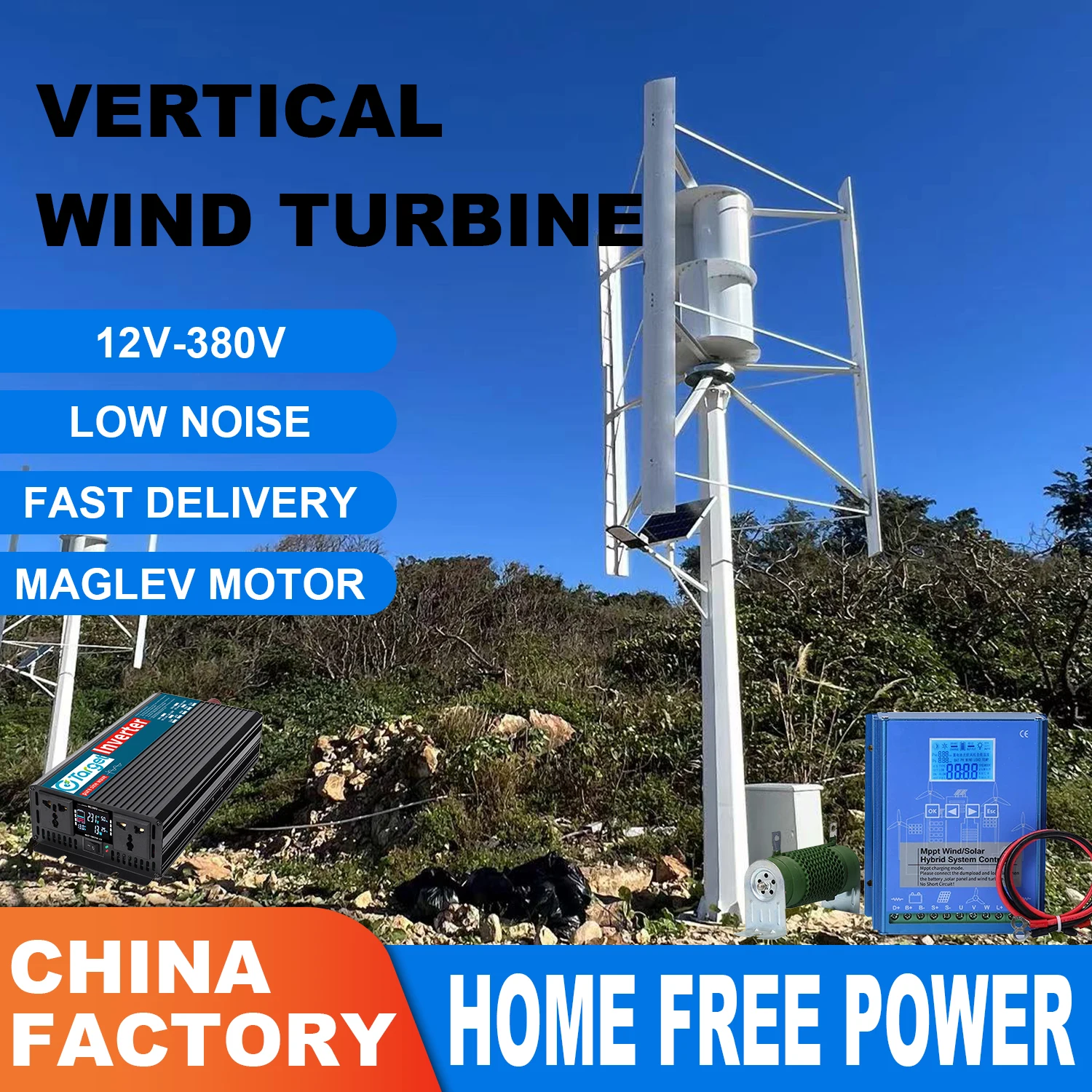 

Fast Delivery 10KW 20KW 50000W 30000W 48v 96v 220V 3Phase AC Electrical Wind Turbine Generator With Hybrid Controller For Home