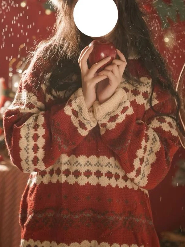 

Красный свитер Cisas Aosphere, женский зимний ленивый дизайн, топ, трикотаж, теплая внутренняя одежда с геометрическим рисунком