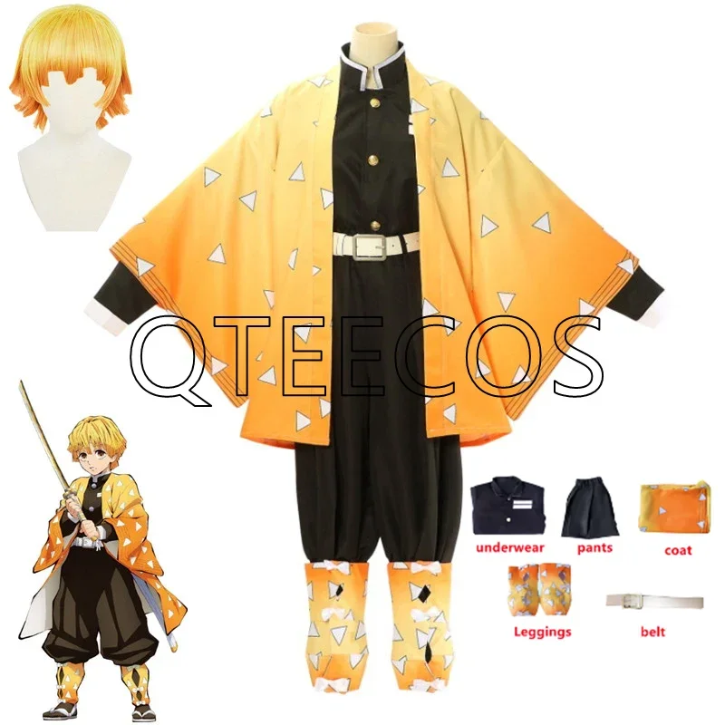 Anime Demon Slayer Kimetsu Agatsuma Zenitsu Cosplay Costume Kimono Uniform Halloween Christmas Party Wear