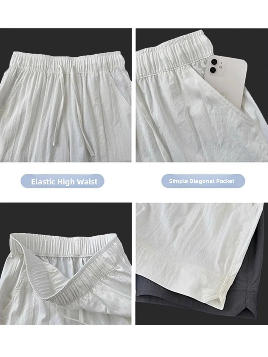 Ice Silk Sambon orts Lässige, weites Bein, dünne, Qui Dry Sommer-Sporthose für Mädchen der Mittelstufe, Pendeln, Reißverschluss, P...