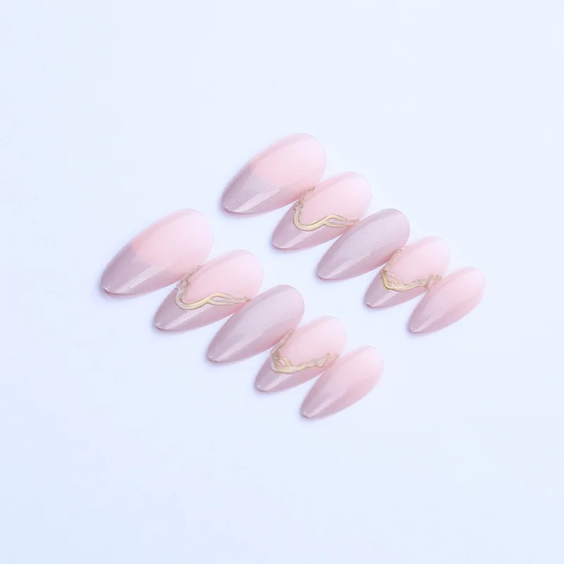 

24PCS Almond Shape Press on Nails Luxury Cat Eye Gilt French Design Fake Nails Gentle Sweet Cool Style Removable False Nails 네일팁
