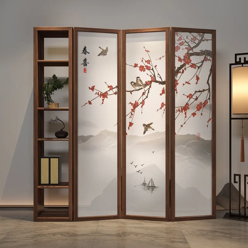 Medieval solid wood screen household movable partition wall tea room study small room shading combination folding screen decorat