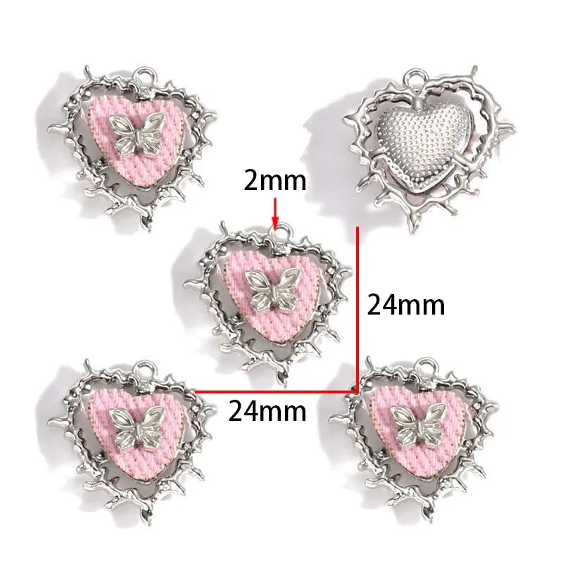 5 Stück süße und niedliche Mädchen-Anhänger mit rosa Herz, Schmetterling und Kreuz, Y2K DIY handgemachter Schmuck, Halskette, Ohrringe, Perlen-Accessoires – Detail 8