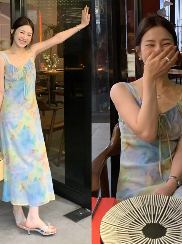 Retro Summer V-ne Stampato adient Vita Cinched ter Dr Donna Midi Dr Chic Pittura a olio Tintura e sbiancamento