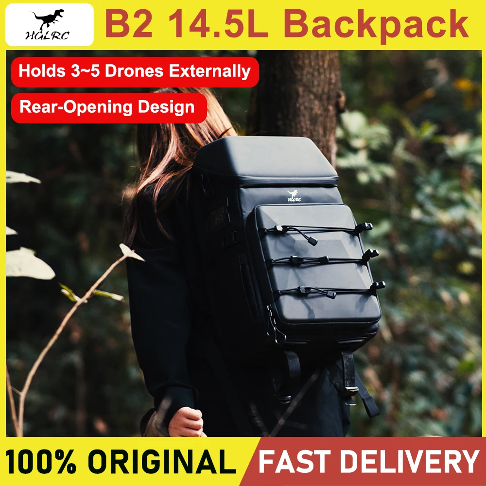 HGLRC B2 Drone Camera Backpack 14.5L Water Resistant Bag Storage 3-5 FPV Drones Outdoor Carrying Backpack Accessories