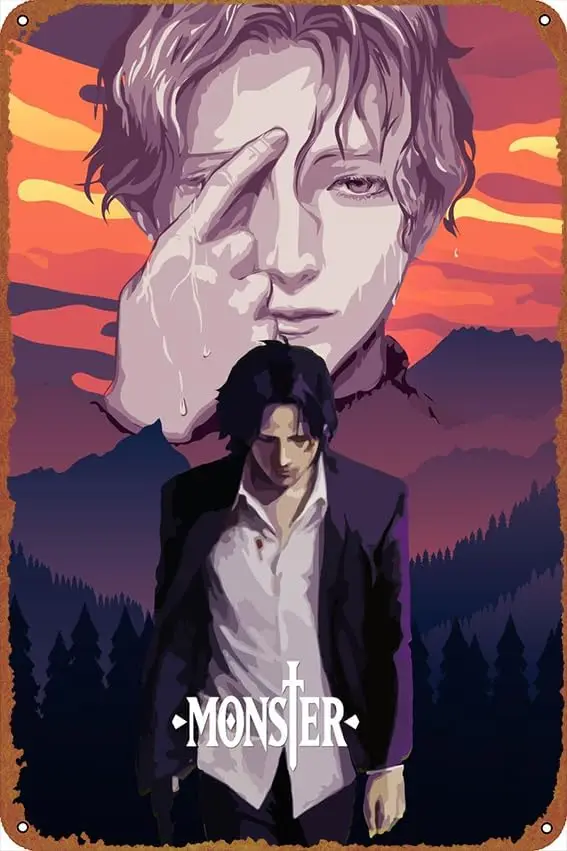 1p,Monster Anime Poster Vintage tin poster, suitable for bars, cafes, offices, restaurants, family gardens, shops, clubs, logo g