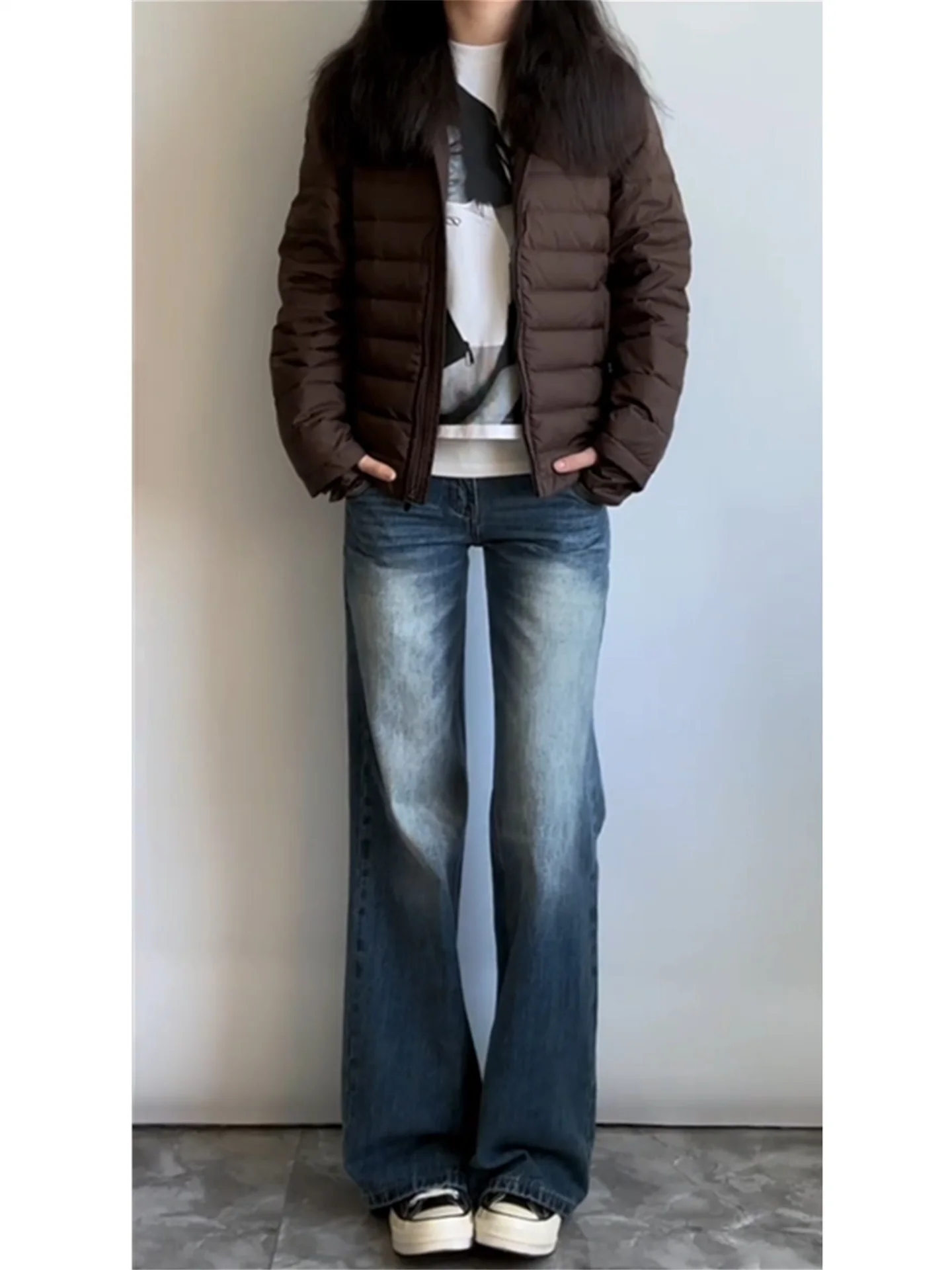 

Extended Length Straight Leg Retro Blue Jeans Women's Loose Slimming Spring Fashion High Waist Wide Leg Pants Casual Cotton