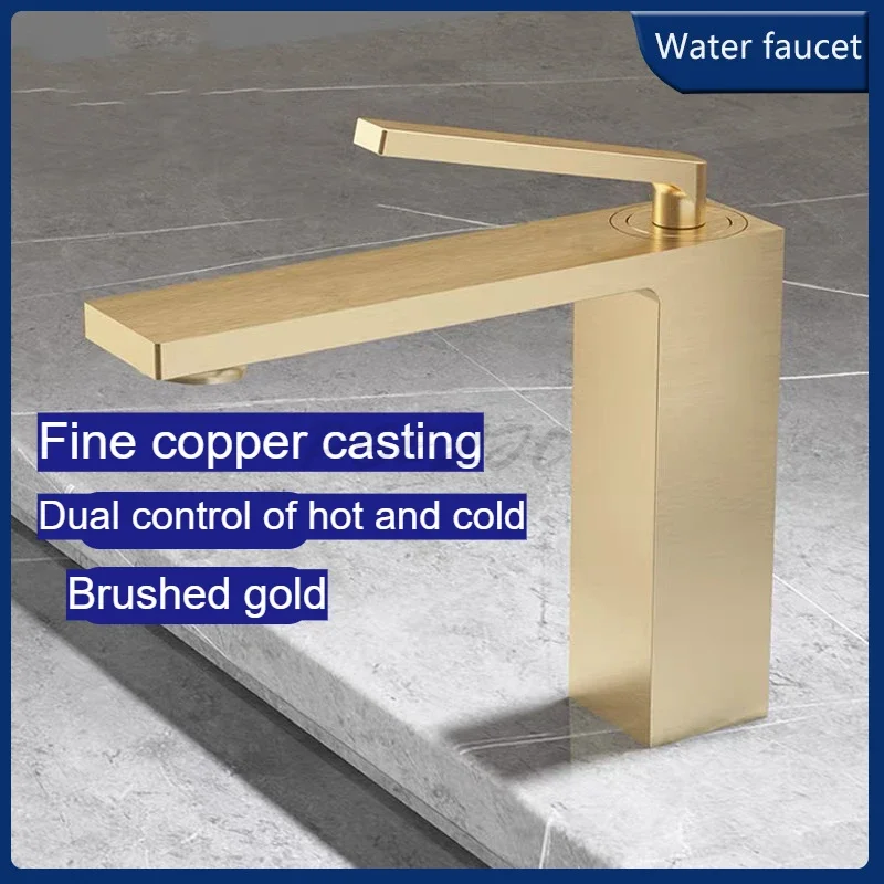 Full Copper Brushed Gold Water Faucet for Home Use Washbasin for Bathroom Basin for Washing Face Hot and Cold Bathroom Faucet