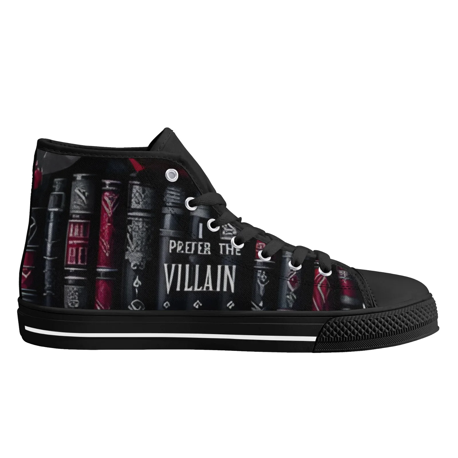 Men Women Custom High Top Canvas Shoes Gothic Skull Print Lace Up Flats Sneakers - view 3