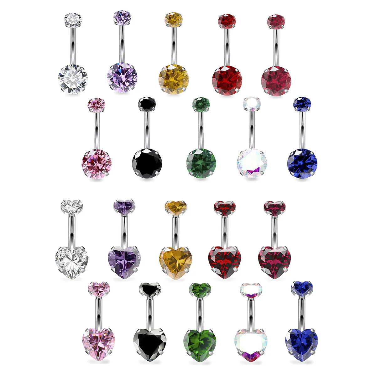 Love Belly Button Rings Double Round Heart Zircon 14G 316L Stainless Steel Navel Ring CZ Belly Rings Piercing Jewelry
