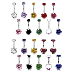 Love Belly Button Rings Double Round Heart Zircon 14G 316L Stainless Steel Navel Ring CZ Belly Rings Piercing Jewelry