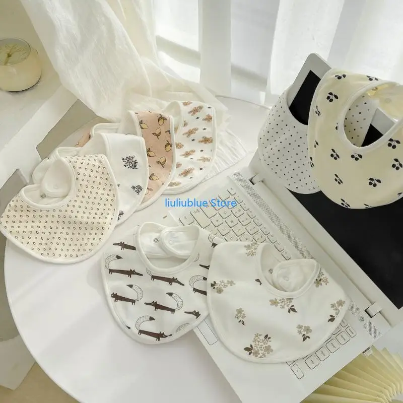 

Cartoon Baby Bib Newborn Drool Bib Cotton Burp Cloth with Buttons Feeding Bib 62CF