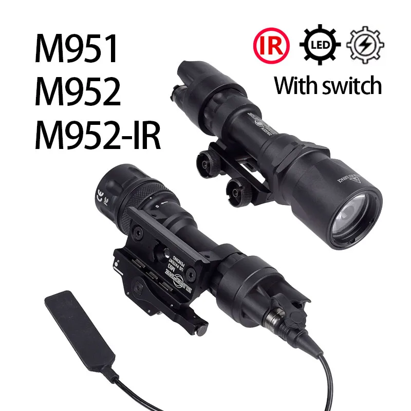 

Tactical Mark M951 M952 LED Weapon Flashlight Metal Scout Light Outdoor Hunting M952-IR Lamp Fit 20mm Picatinny Rail With Switch