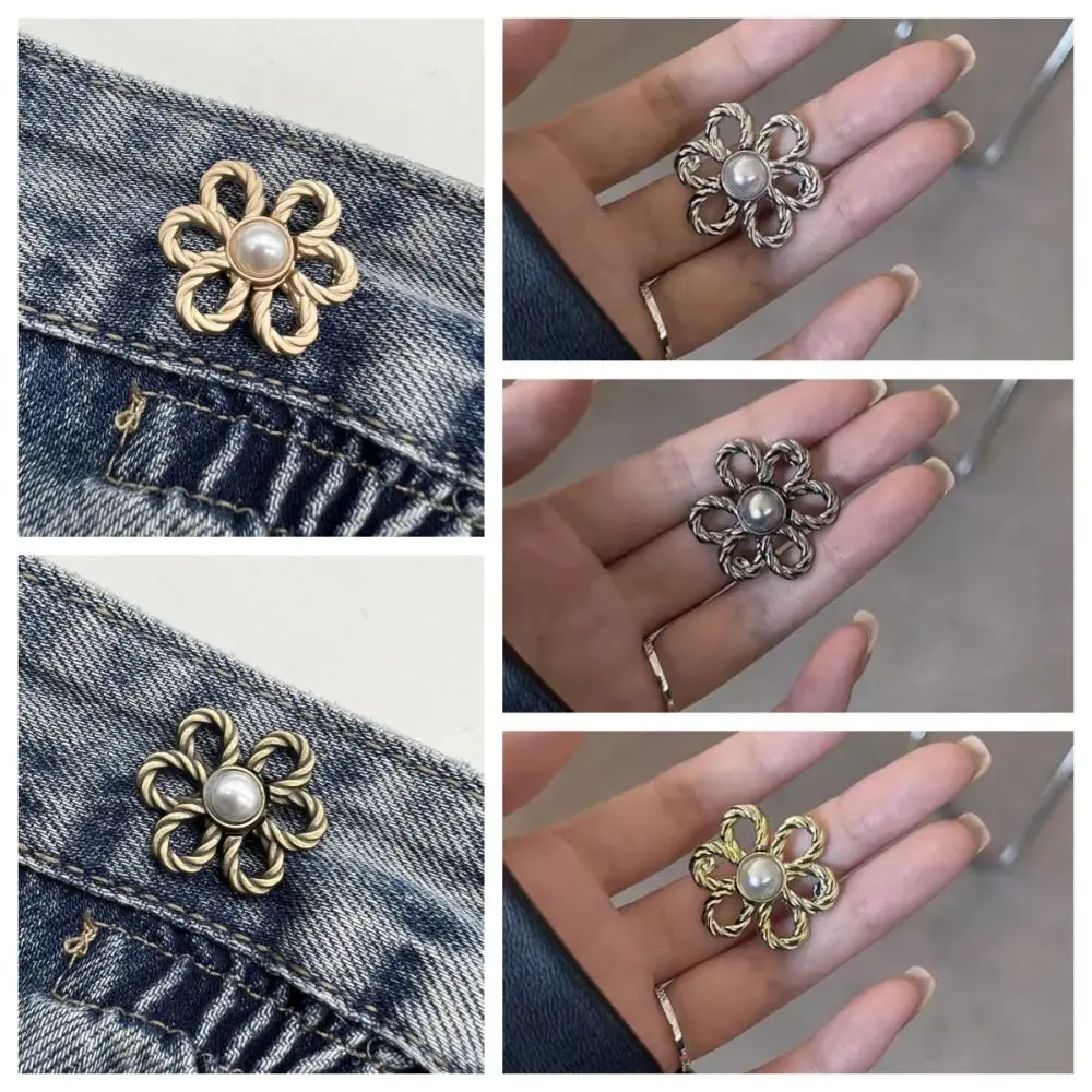 Alloy Flower Pants Button Tightener Button Clasps Waist Buckle Flower Jean Fit Tighten Buckles Silver Golden Blonde