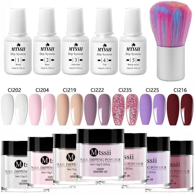 Mtssii Glitter Nail Dipping Powder Kit Nail Dipping Liquid System Set 10g Dust Natural Dry Nail Art Nail Material For Manicure