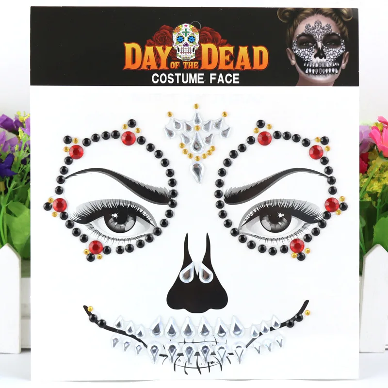 Halloween Stage Performance Face Decoration Rhinestone Temporary Tattoo Sticker Face Gem DIY Brow Diamond Party Face Jewelry