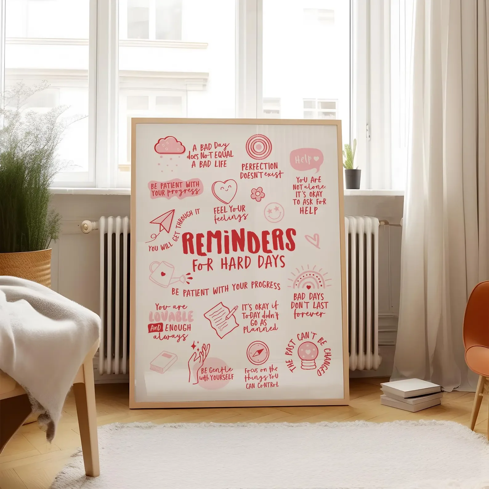Reminders for Hard Days, Mental Health Office Decor, Therapy Poster, Positive Affirmations, Calming Corner Wall Art, CBT, Digita