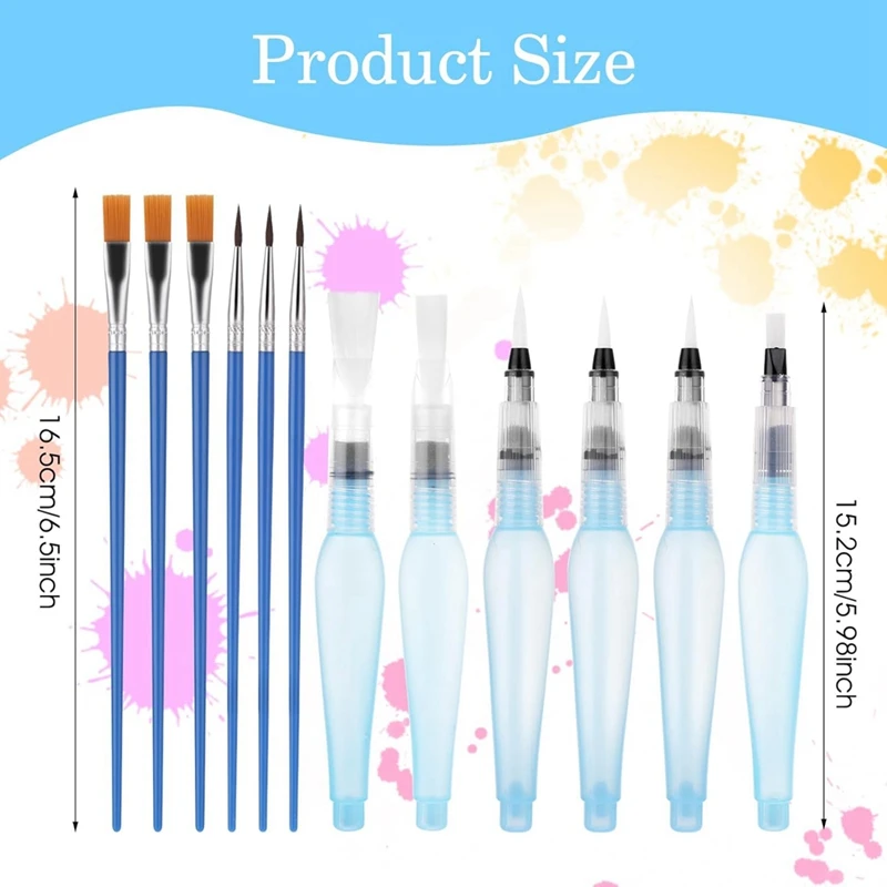 أقلام وفرشاة بألوان مائية ، أقلام فرشاة مائية قابلة لإعادة الملء ، لوحات فنية ، سهلة الاستخدام ، 6 من الألوان